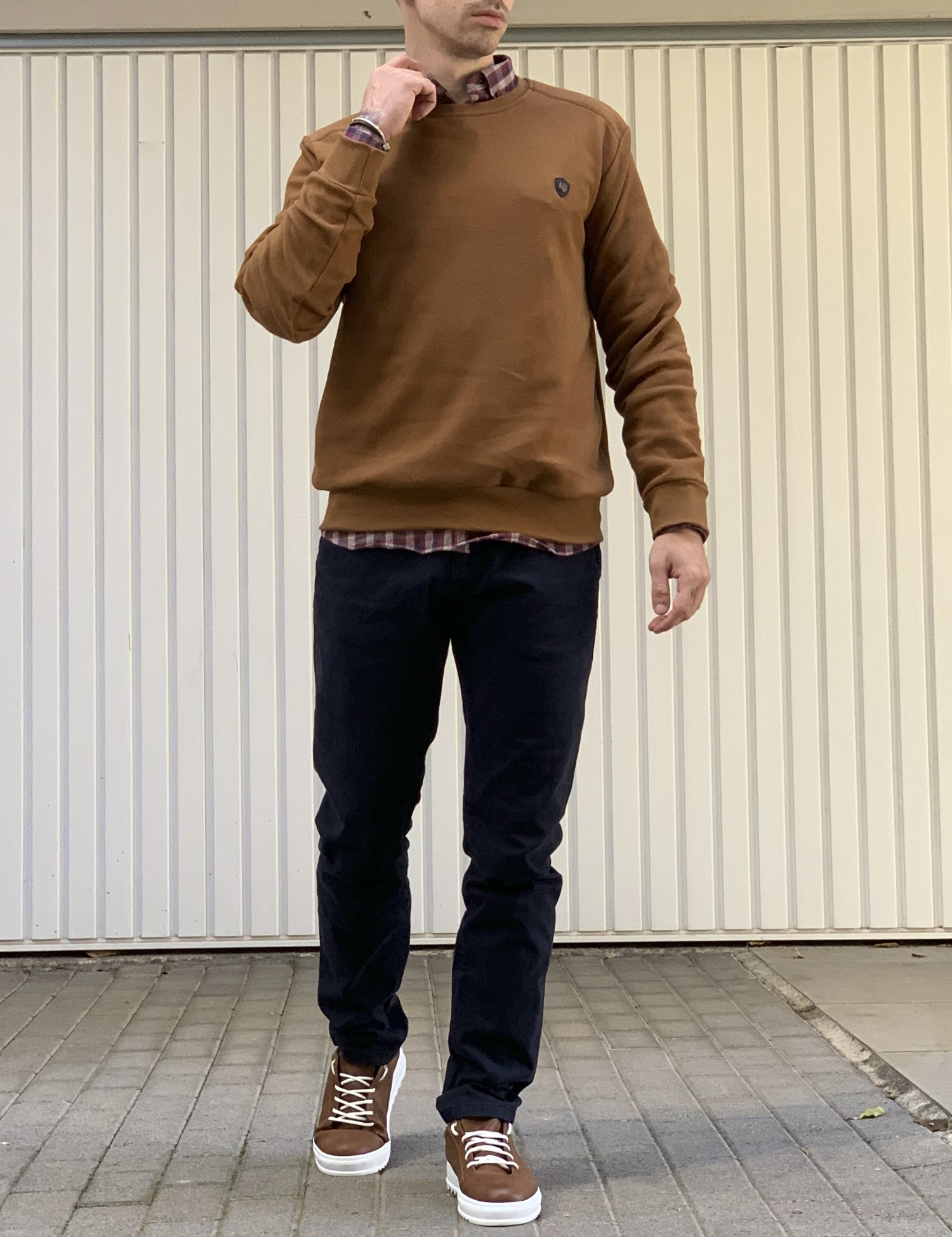 Everbest Ανδρική κάμελ μακρυμάνικη ριπ μπλούζα Plus Size 251030 φωτογραφία